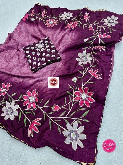 Ombre Floral Printed Saree with Designer Border – Trendy Daily & Festive Wear