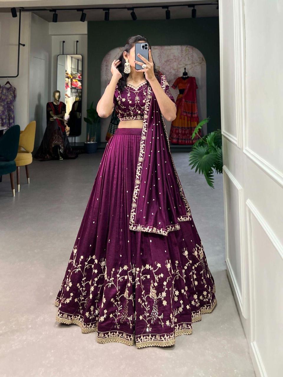 Elegant Chinnon Silk Embroidered Lehenga Choli with Zari Work & Gotta Patti Dupatta