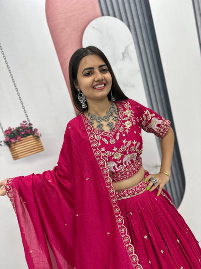 Festival Special Vichitra Silk Embroidered Lehenga Choli with Dupatta – Royal Blue & Rani Pink
