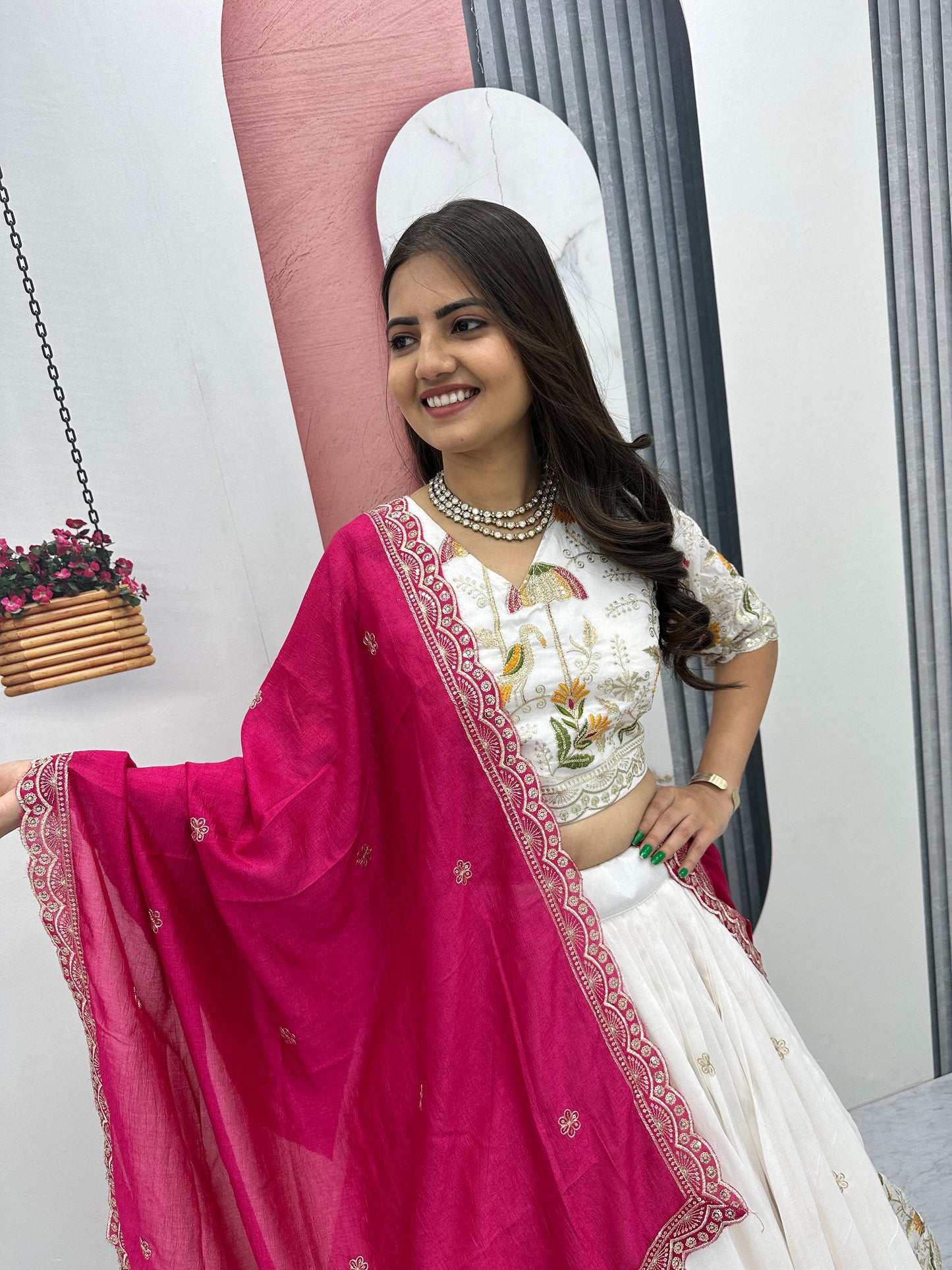Embroidered Vichitra Silk Lehenga Choli Set