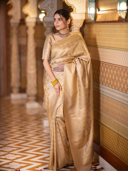 Royal Gold Zari Work Silk Look Saree
