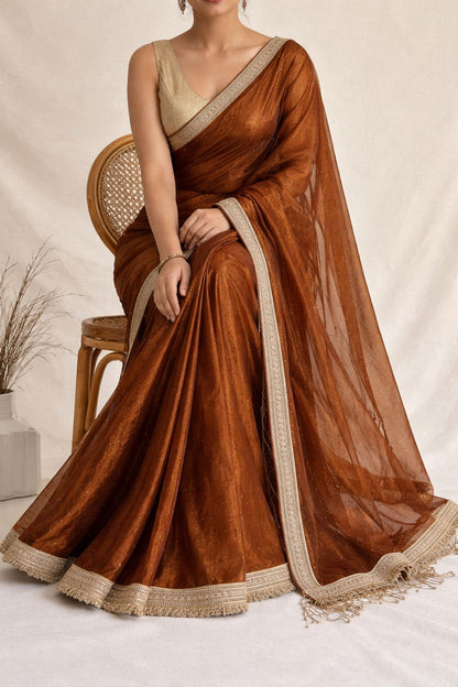 New Arrival Pure Soft Twills Organza Saree with Lace & Butti Work