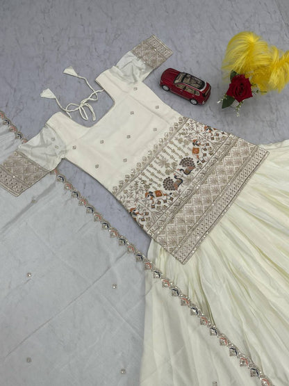 Elegant Chinon Crop Top Lehenga Set with Embroidered Dupatta