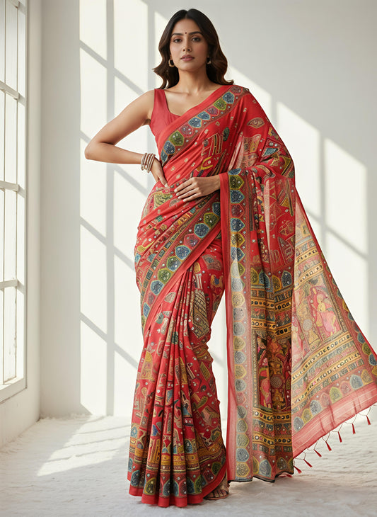 Heavy Masakali Georgette Digital Print Saree with 3000+ Mirror Work