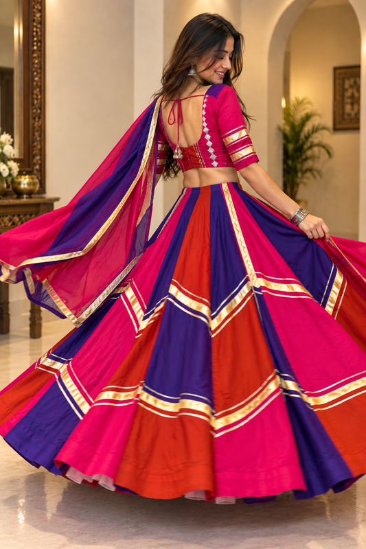 Navratri Special Roman Silk Lehenga Choli with Real Mirror Work | 6+ Meter Flair