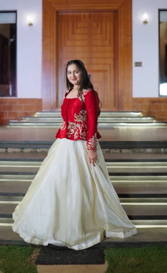 Festival Special Pure Chinon Embroidered Crop Top Lehenga Set – 5.5 Meter Flair