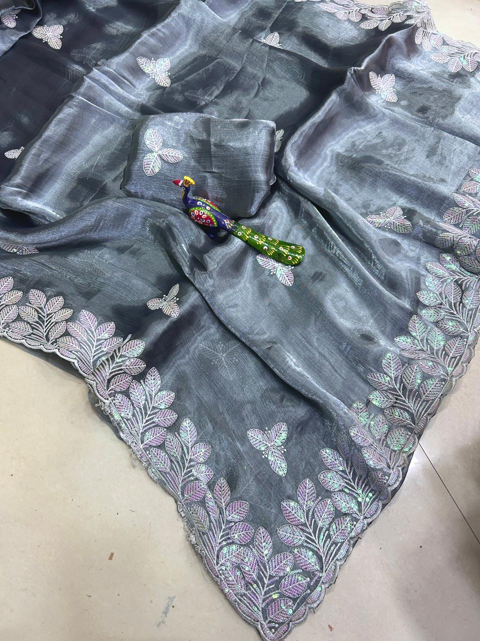 Titli Collection – Premium Chiffon Saree with Elegant Sequence Embroidery & Designer Border