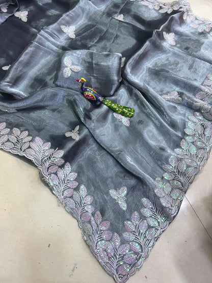 Titli Collection – Premium Chiffon Saree with Elegant Sequence Embroidery & Designer Border