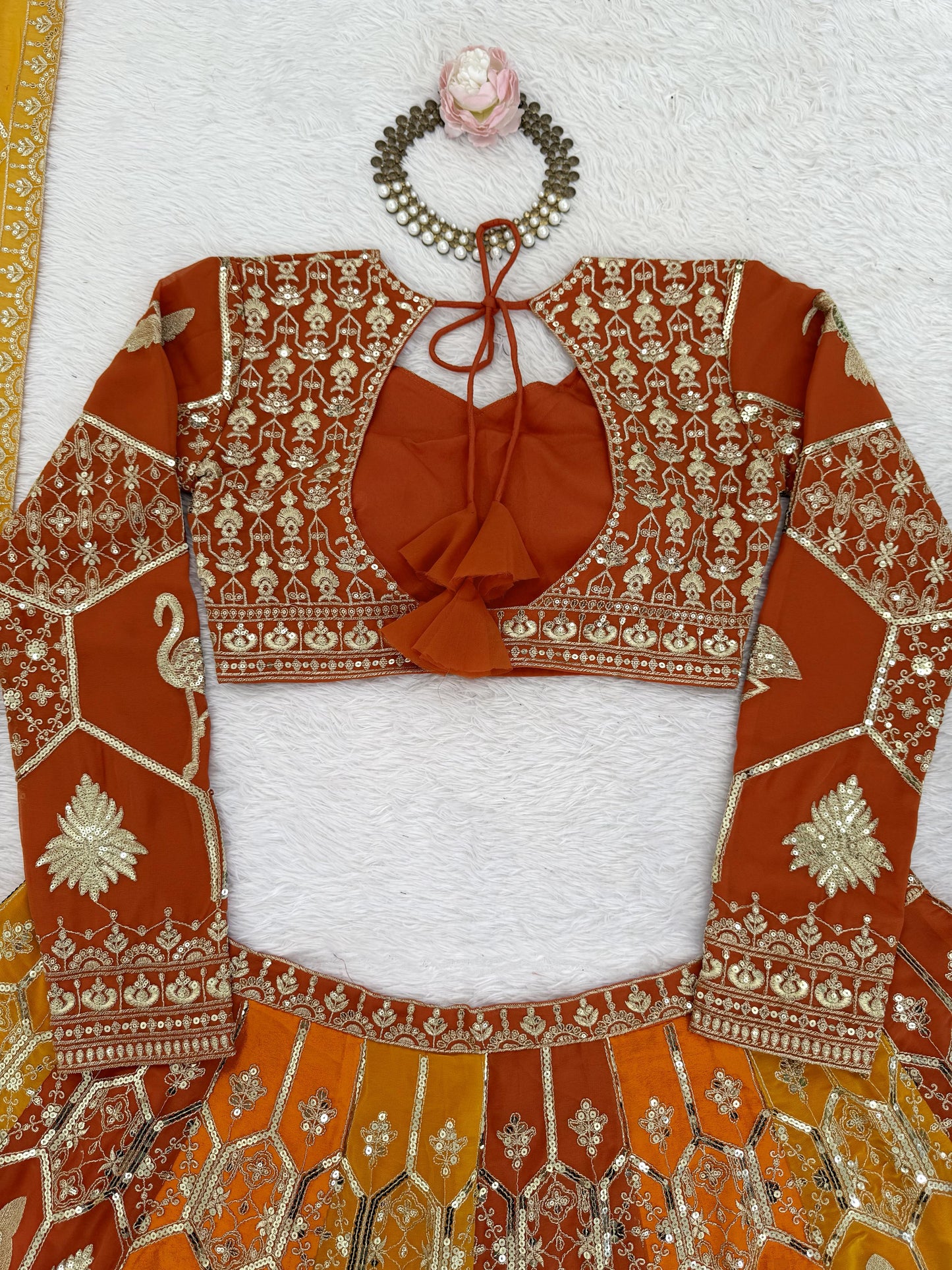 Premium Heavy Faux Georgette Embroidered Lehenga Choli with 4.80 Meter Flair