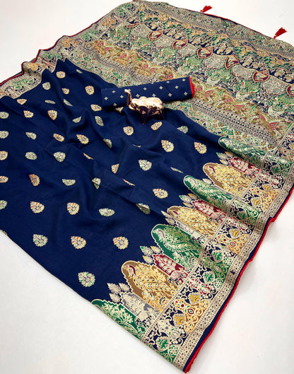 Pure Silk Meenakari Foil Print Designer Saree With Contrast Blouse