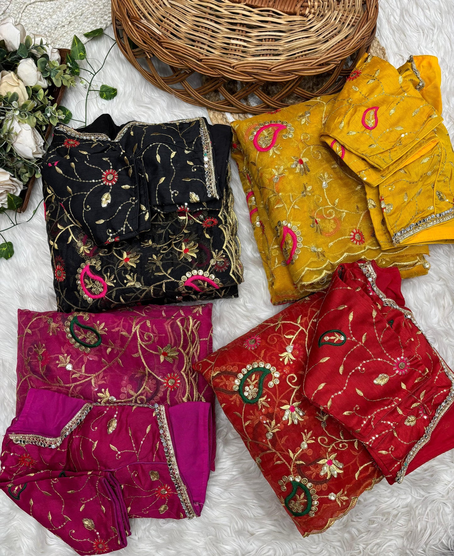 Tissue Silk Mirror Work Saree
