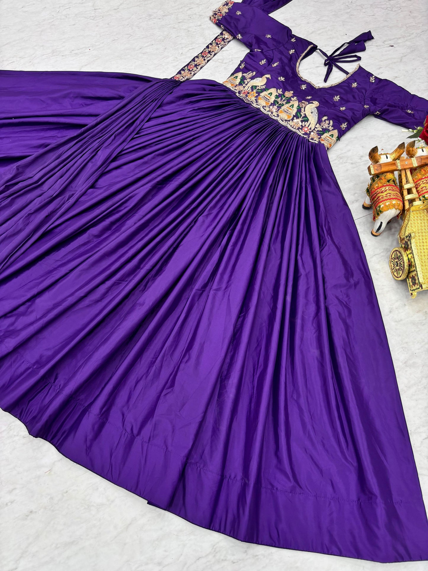 Festival Wear Embroidered Long Gown With Dupatta