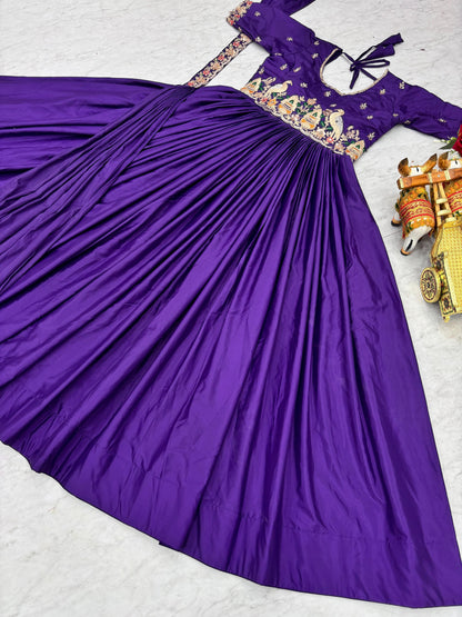 Festival Wear Embroidered Long Gown With Dupatta