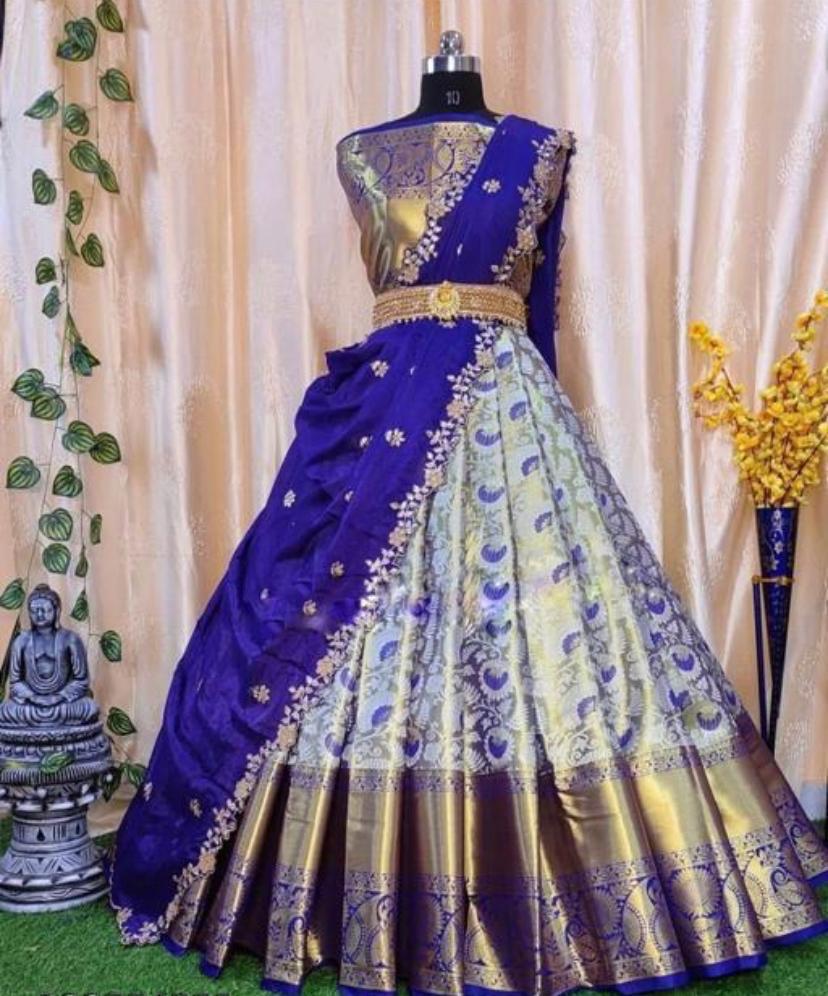 Kanjivaram Jacquard Unstitched Lehenga Choli with Organza Dupatta – 6 Designs