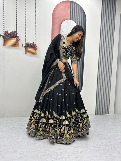 Embroidered Vichitra Silk Lehenga Choli Set
