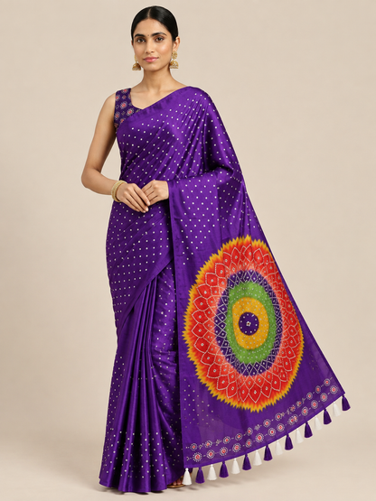 Premium Japan Satin Mirror Work Saree with Tassel Pallu
