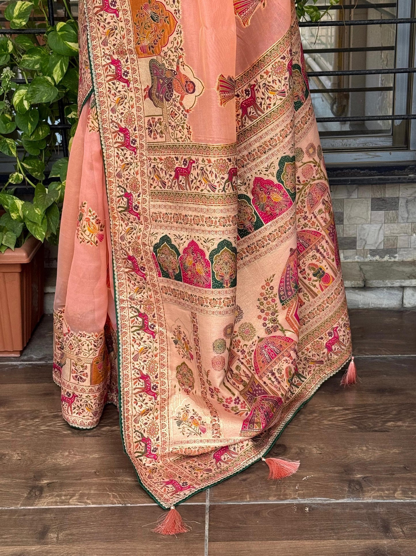 Rajwadi Heritage Pure Organza Jacquard Saree with Rich Zari Weaving