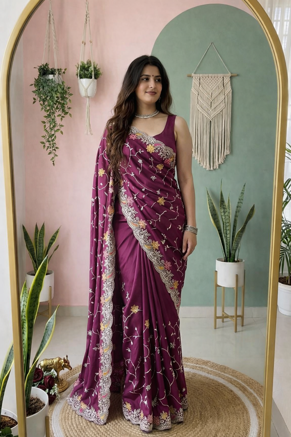 Premium HO Silk Saree with Fancy Gota Foil & Multi Designer Embroidery Work