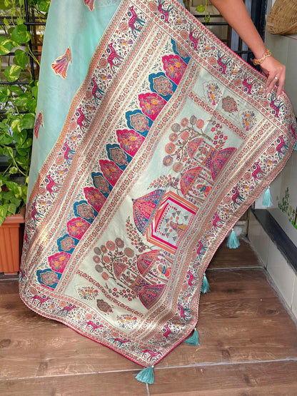 Rajwadi Heritage Pure Organza Jacquard Saree with Rich Zari Weaving