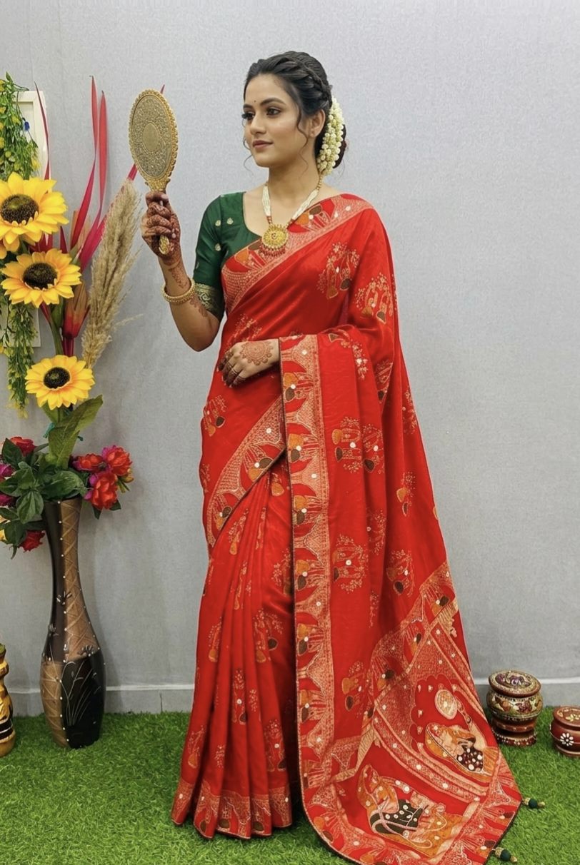 Luxury Dola Silk Designer Saree with Heavy Zari Work & Bridal Pallu