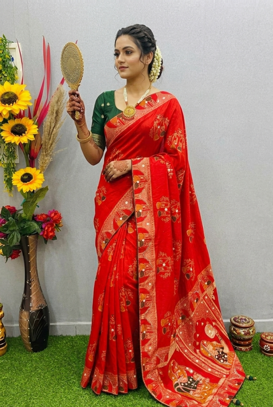 Luxury Dola Silk Designer Saree with Heavy Zari Work & Bridal Pallu