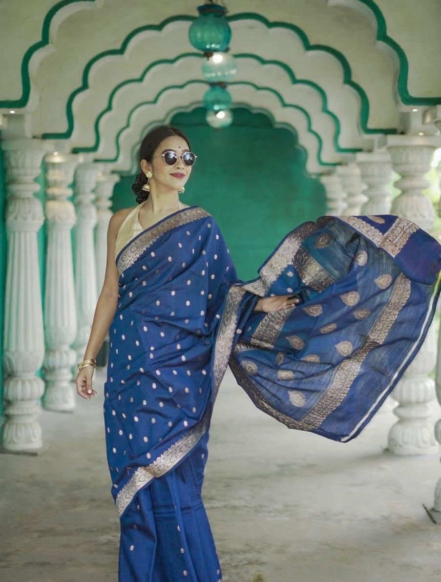 Royal Blue Zari Work Saree