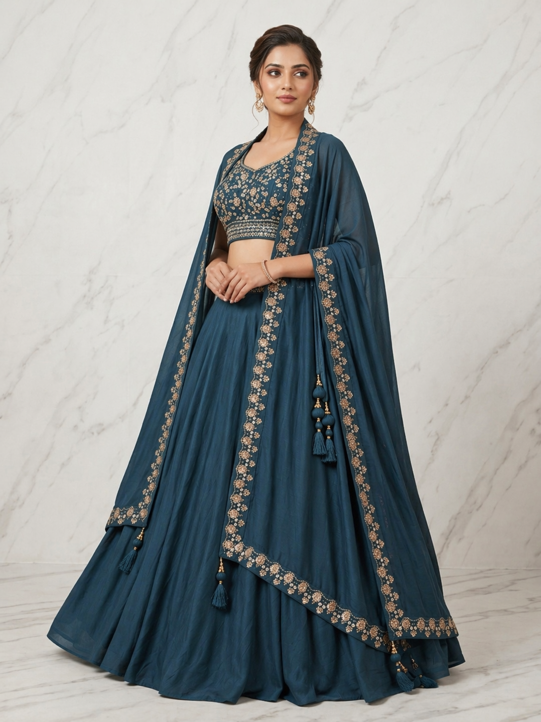 Wedding Special Vichitra Silk Lehenga Choli with Heavy Embroidery & Shrug Style Dupatta