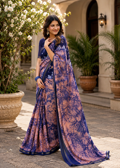 Pathshala Premium Viscose Mul Cotton Printed Saree with Zari Border