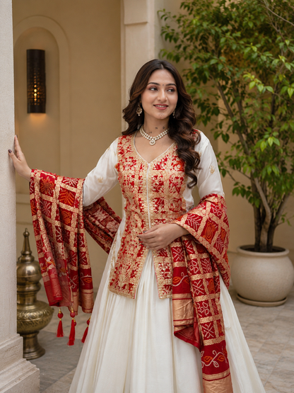 Festival Badhni Chinon Silk Lehenga Choli with Heavy Embroidery & Jacquard Dupatta