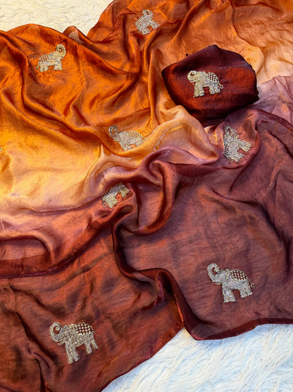 Soft Space Silk Ombre Saree with Sequins & Zari Work – Designer Party Wear