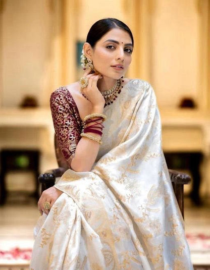 Elegant Cream Floral Saree