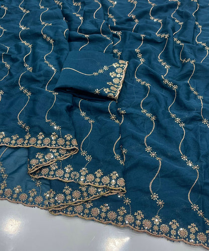 Star Georgette Saree with Multi Sequins Embroidery & Designer Blouse