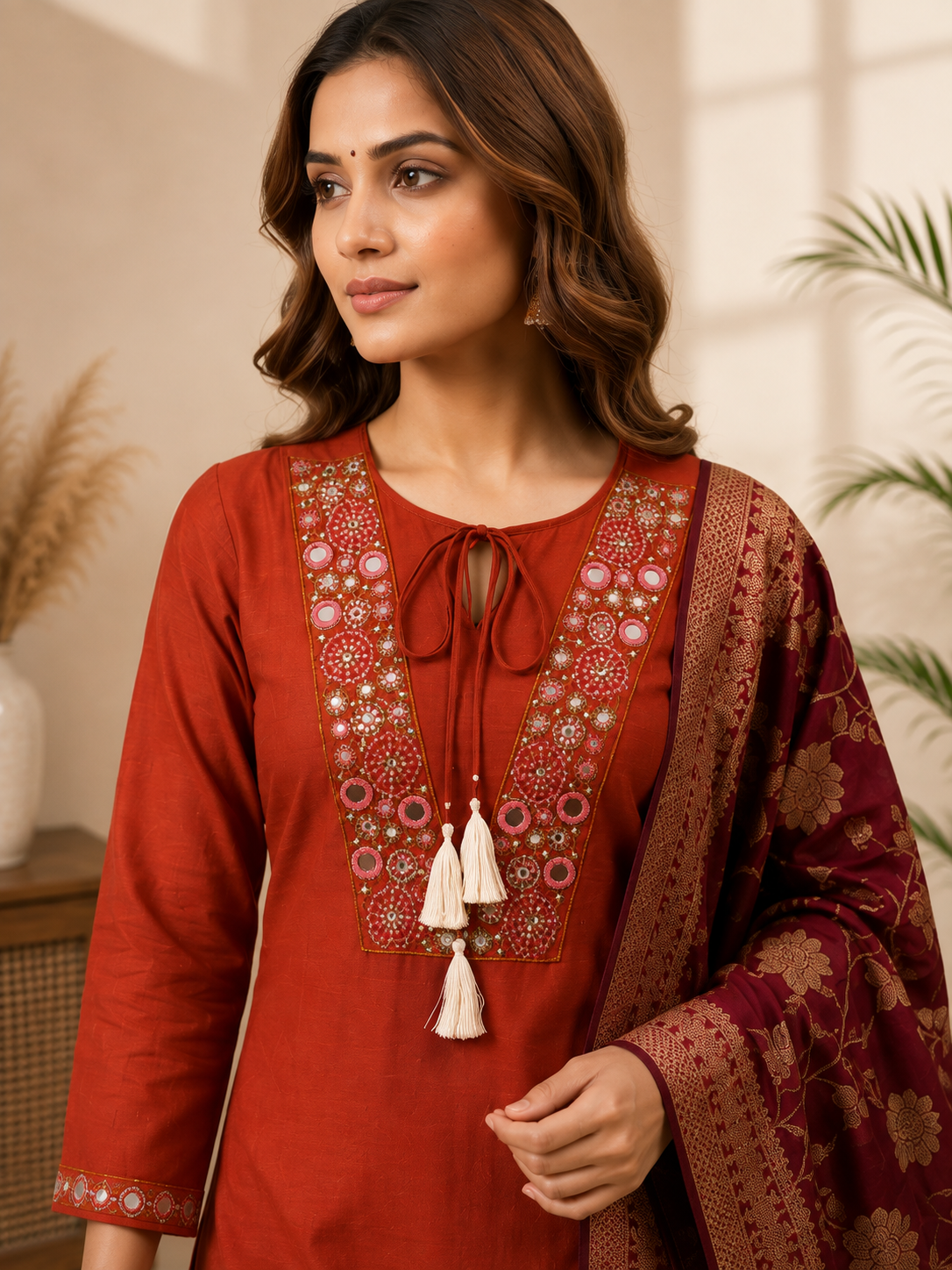 Ladli Designer Suit Set | Roman Silk Suit with Mirror Work