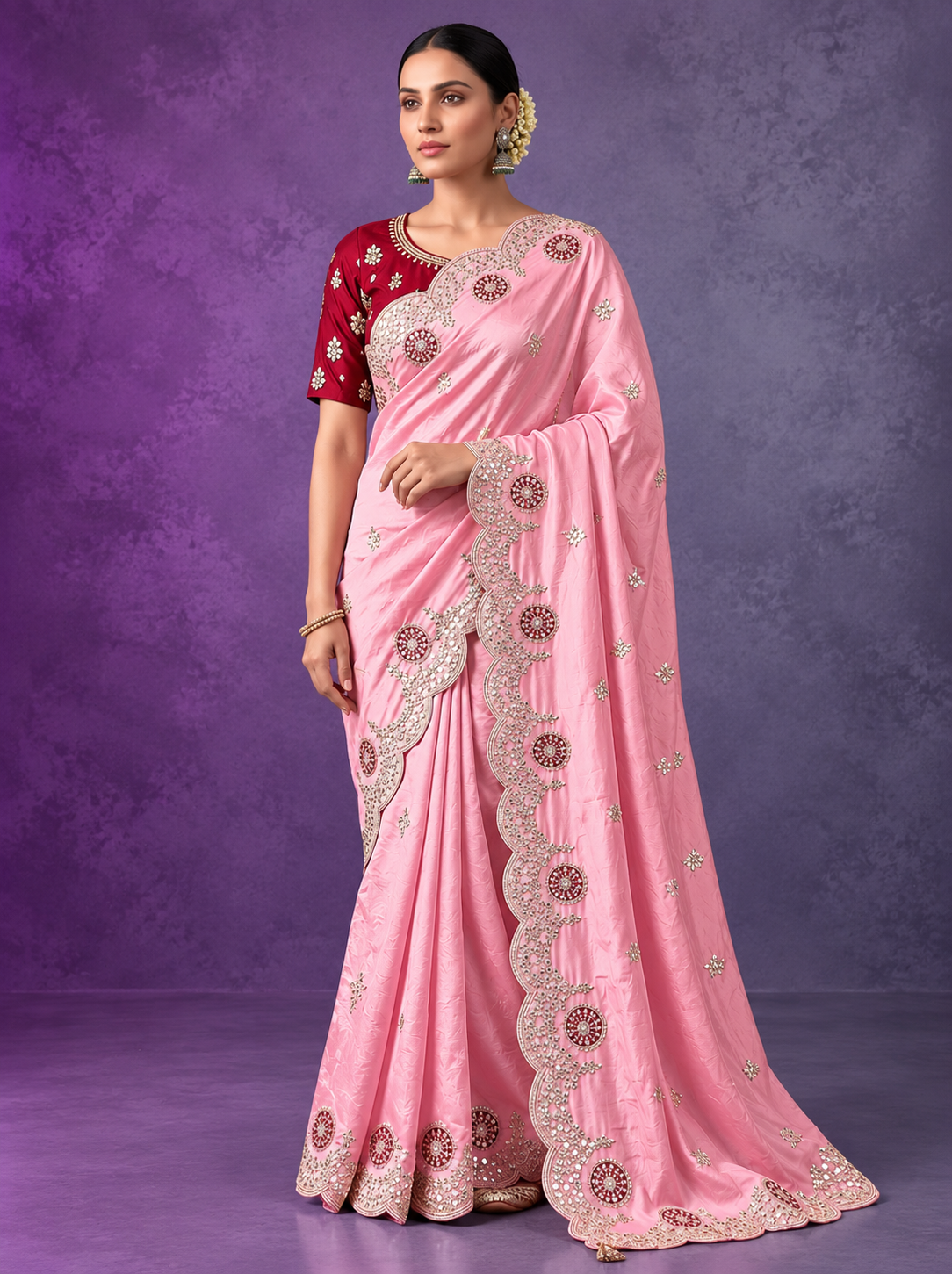 Soft Casino Crush Saree with Heavy C-Pallu Gotapatti Foil Work