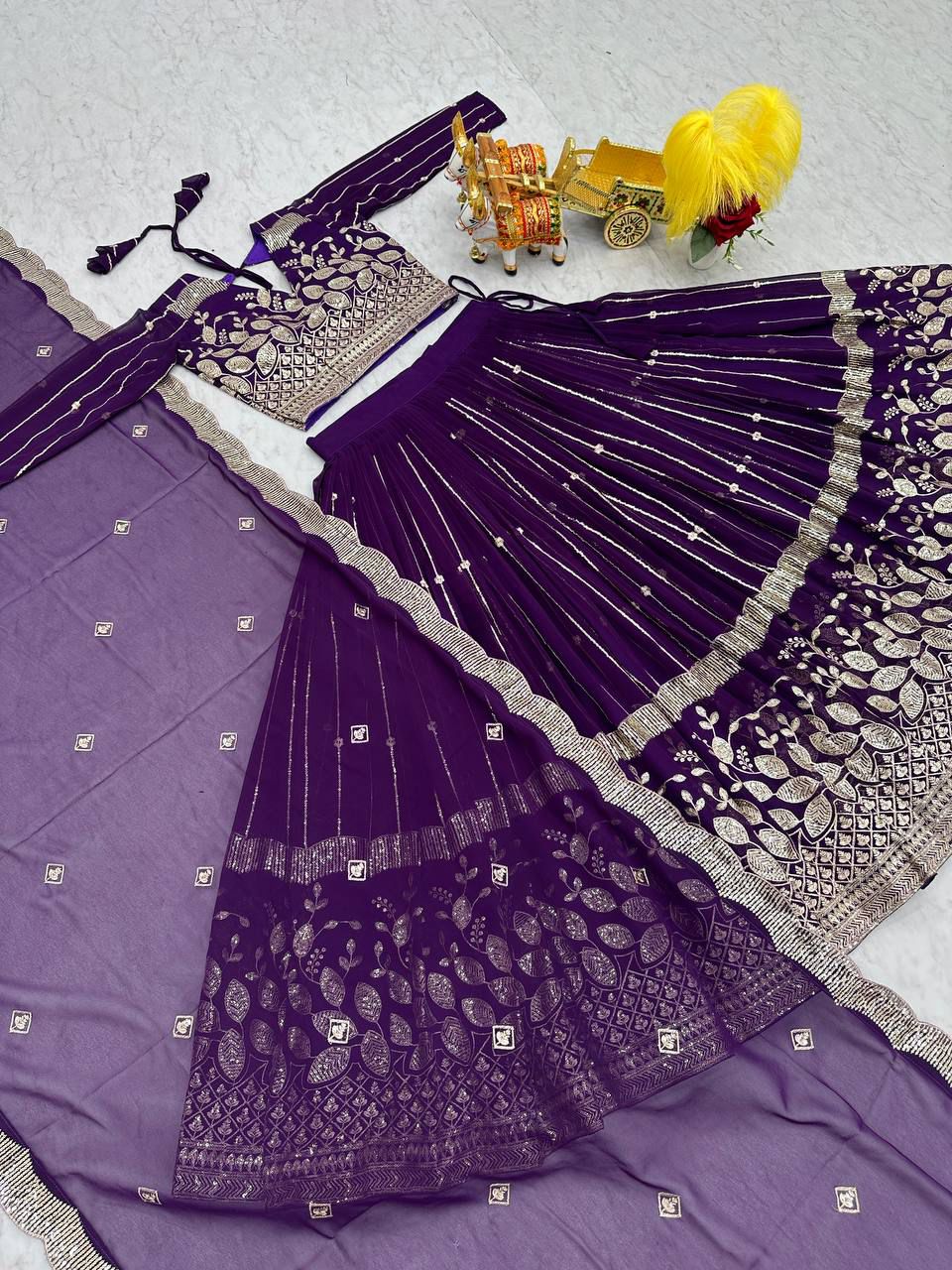 Purple Embroidered Wedding Lehenga Choli Set