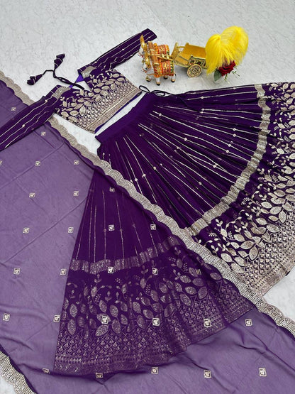 Purple Embroidered Wedding Lehenga Choli Set