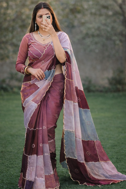 Multi Color Space Silk Handwork Saree