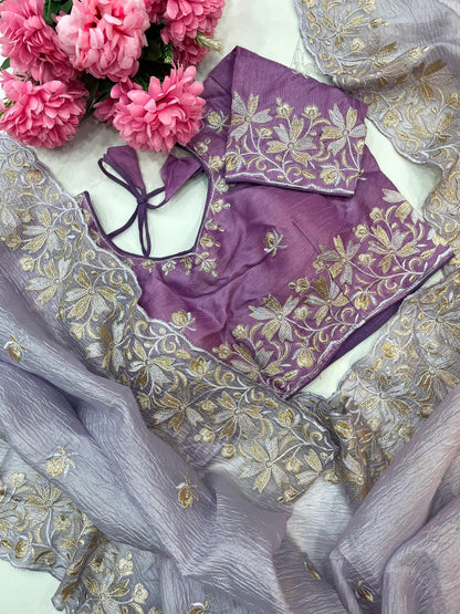 Daisy-2 Candy Crush Fabric Embroidery Saree with Stitched Blouse