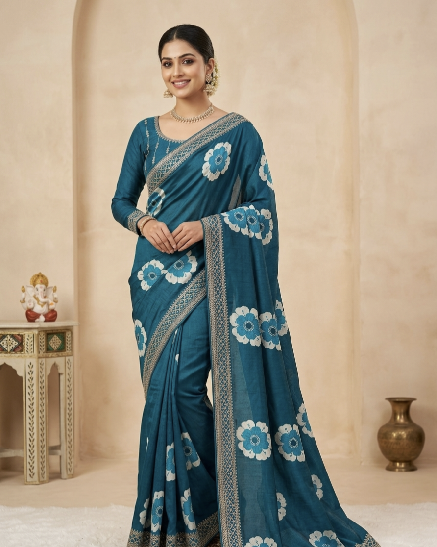 Elegant Floral Printed Saree with Designer Border – Soft Daily & Festive Wear
