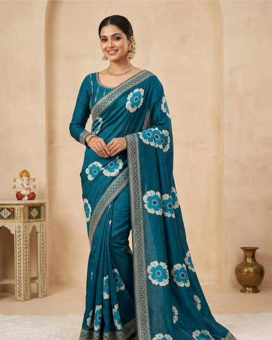 Elegant Floral Printed Saree with Designer Border – Soft Daily & Festive Wear
