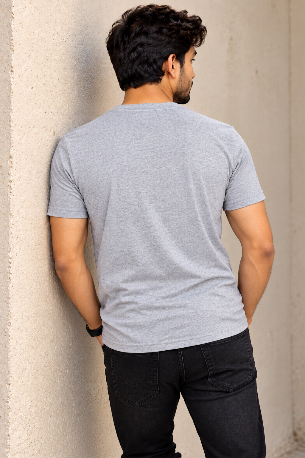 EcomSquire Premium Grey V-Neck T-Shirt with Diagonal Logo Design | Trusted by Customers Across the USA