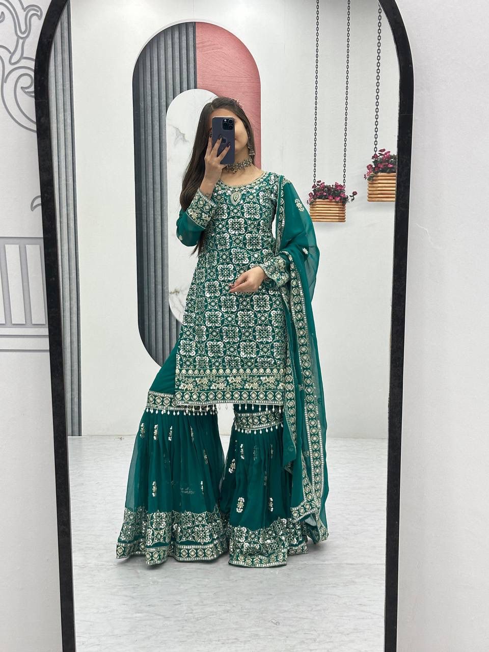 Designer Party Wear Embroidered Top Sharara & Dupatta Set for Women