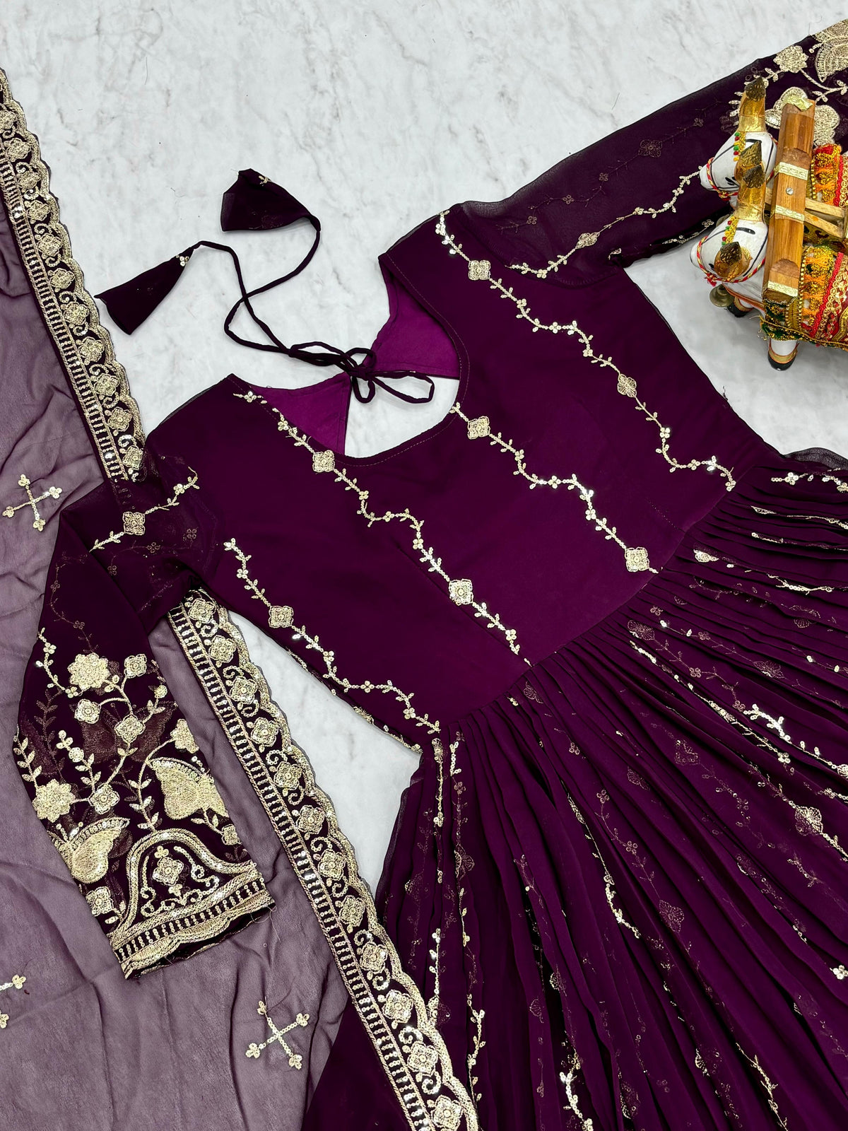 Festival Wear Fox Georgette Embroidered Long Gown with Dupatta