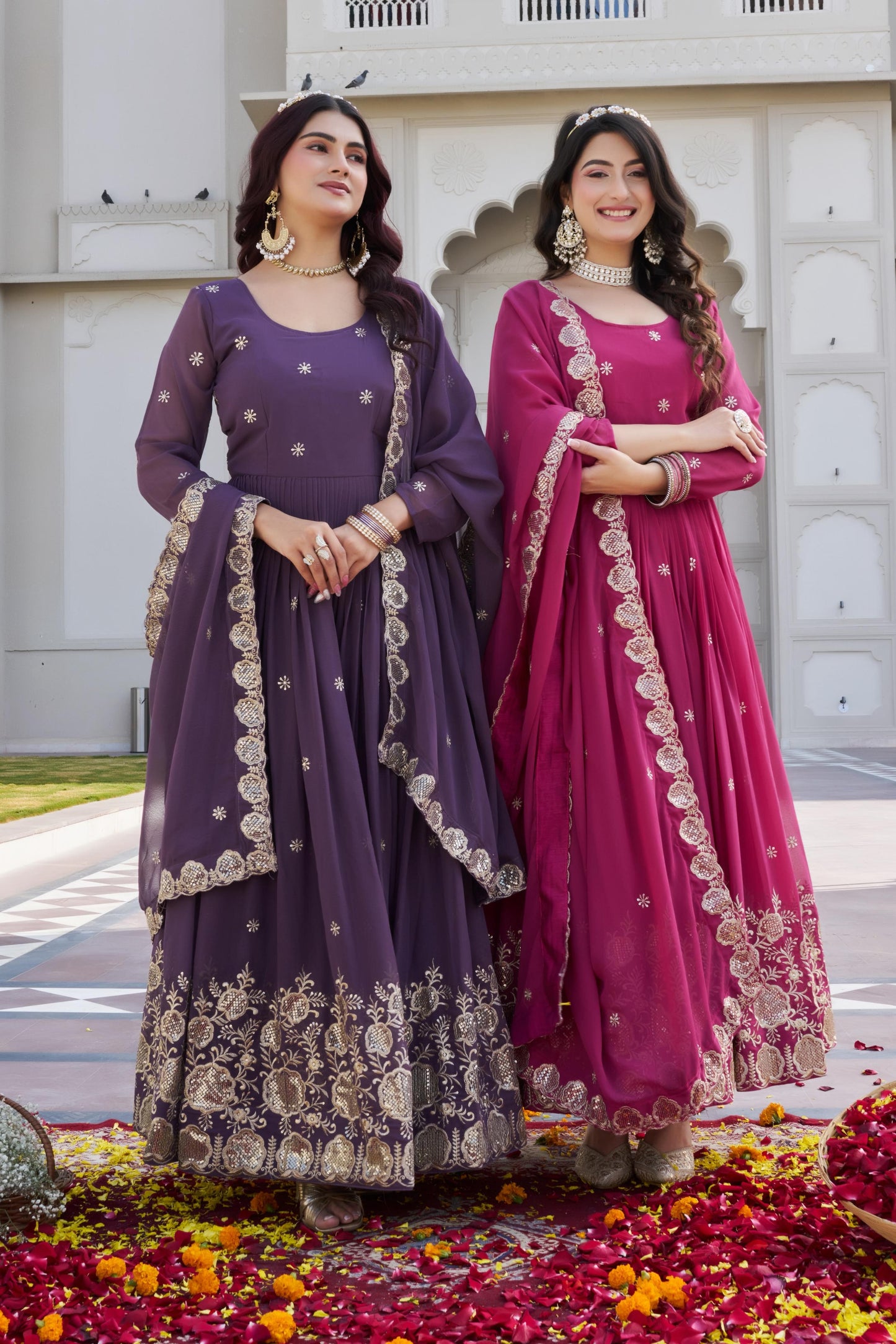 Elegant Festival Wear Fox Georgette Long Gown with Embroidered Dupatta