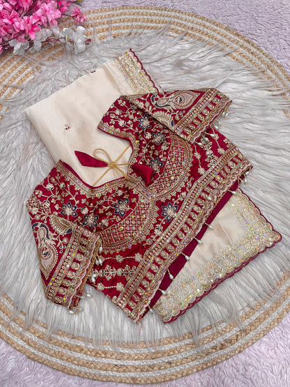 Premium Rangoli Silk Saree with Embroidery Work & Designer Blouse