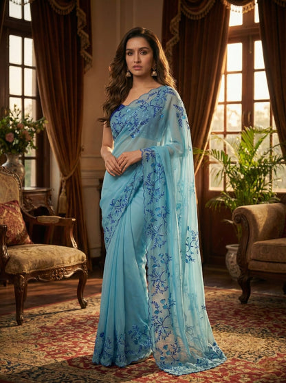 Radhika Tebby Silk Embroidered Saree with Handwork Blouse