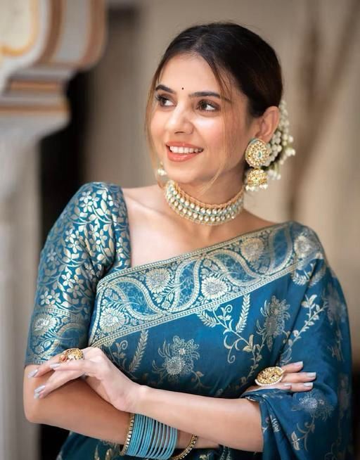 Teal Blue Woven Saree