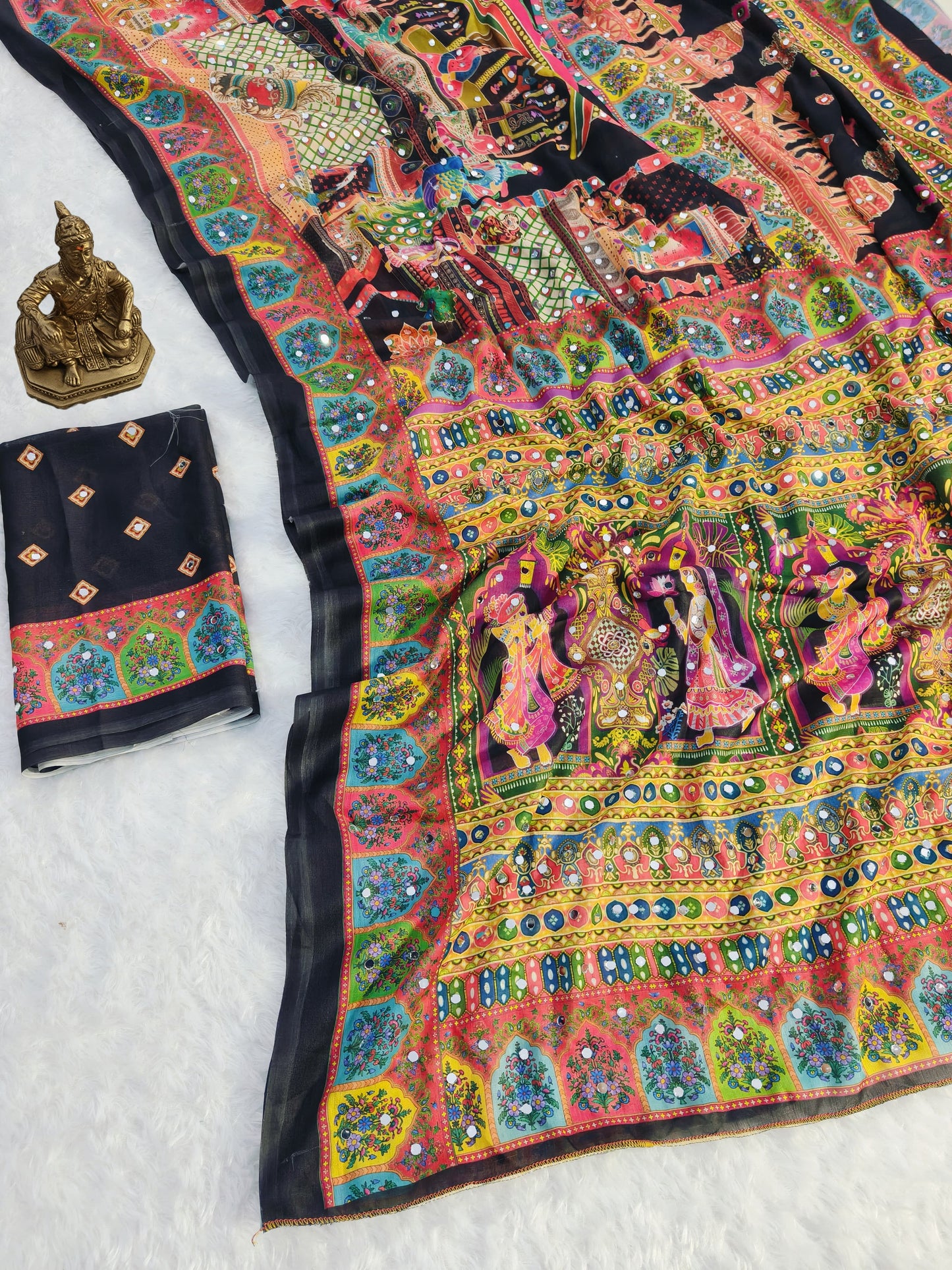 Heavy Masakali Georgette Digital Print Saree with 3000+ Mirror Work