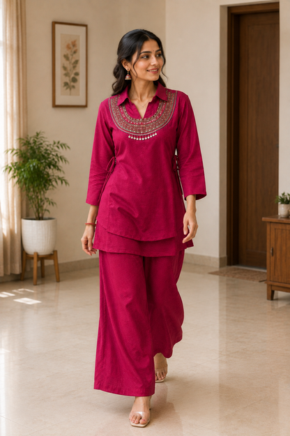 Viral Gold Crush Kurti Koti & Palazzo Set with Sequin Work