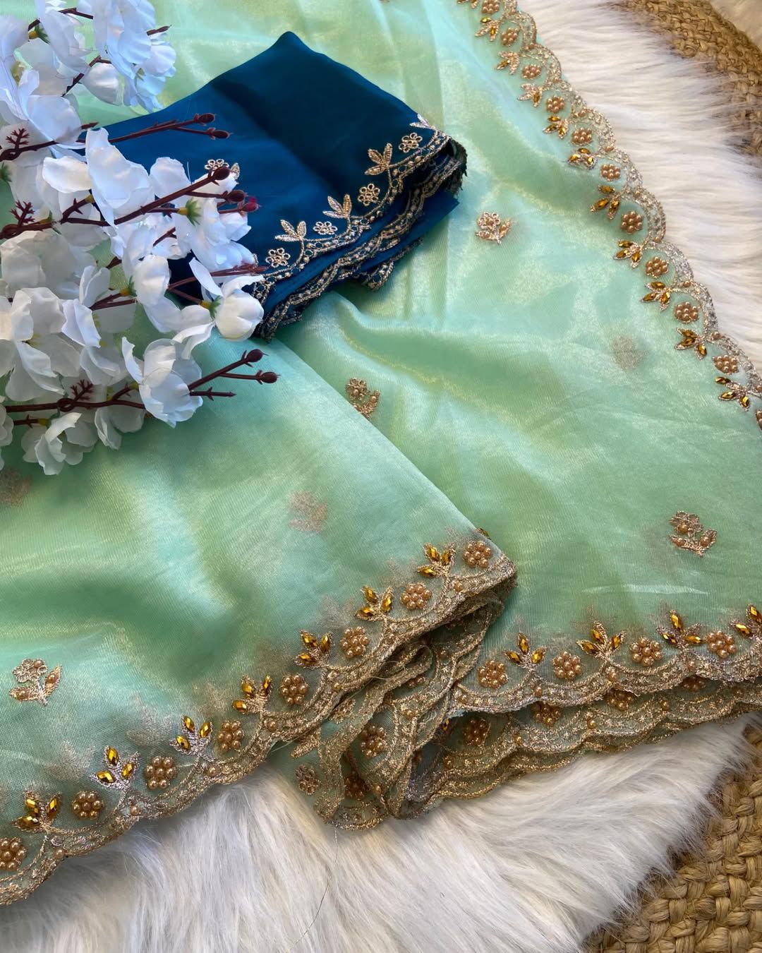 Soft Twills Organza Saree with All Over Handwork & Designer Border